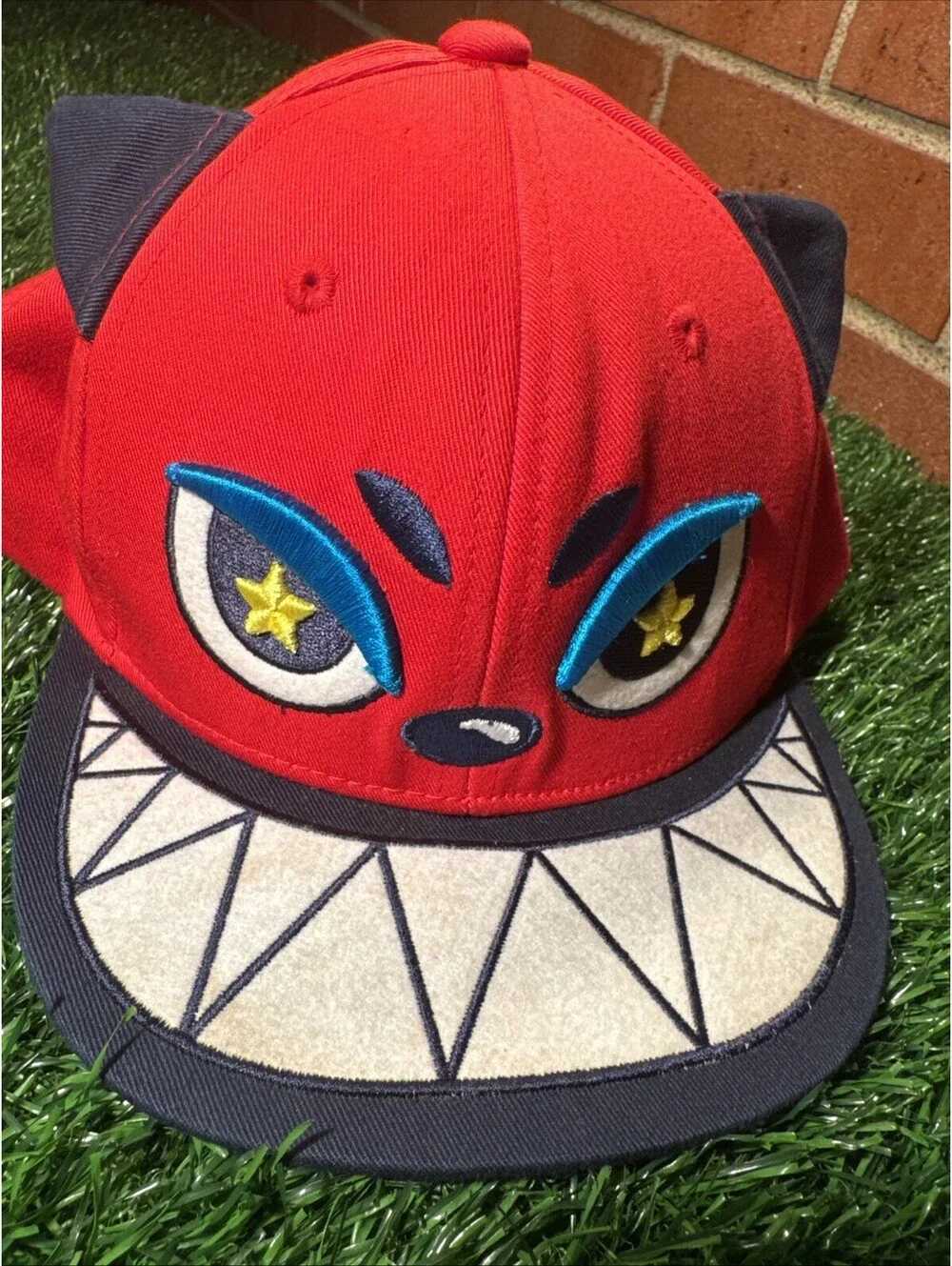 Cartoon Monster Face  Hat with Ear Accents SnapBack Youth Size